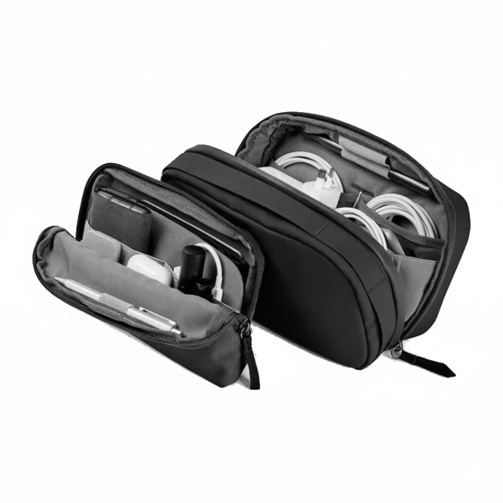 Travel tech pouch organiser for carry-on essentials